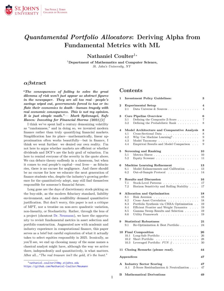 Cover of Nathaniel Coulter's Quantamental Portfolio Allocators Published Research Paper