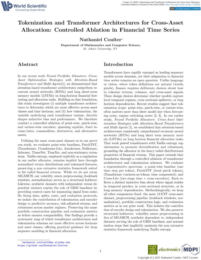 Cover of Nathaniel Coulter's Tokenization and Transformer Architectures Published Research Paper
